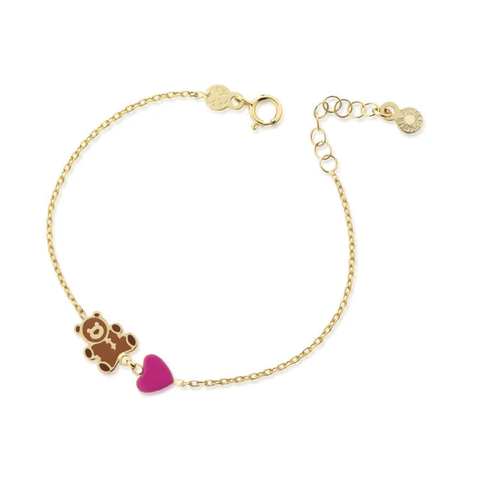 Bracciale Prime Gioie Toys Orsetto e Cuore in Oro Giallo Le Bebè